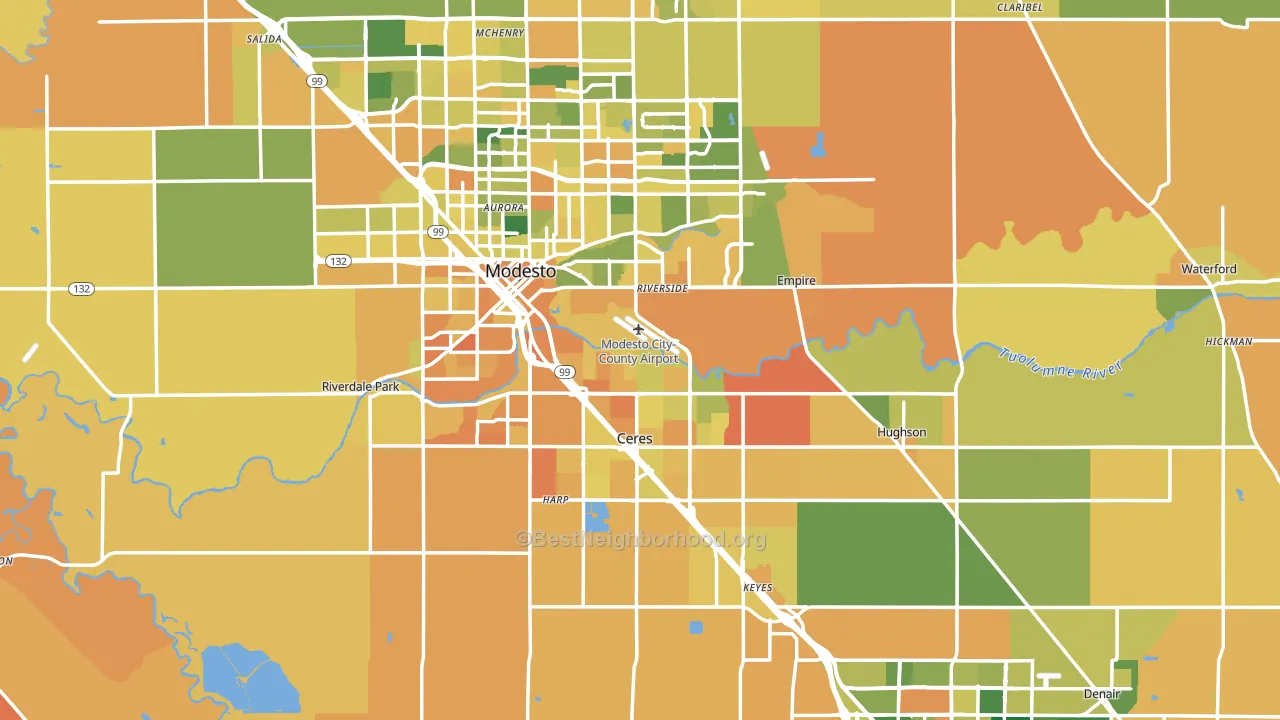 Stanislaus County, CA block-group voter-turnout map