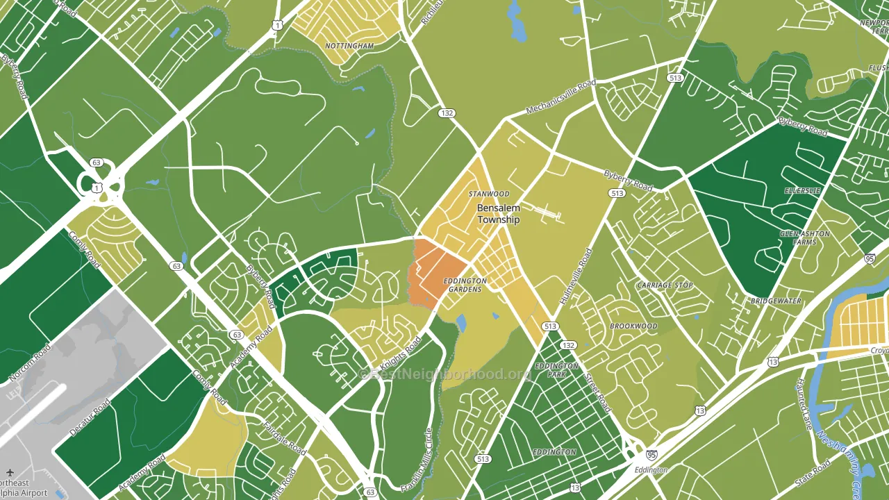 Stanwood, Bensalem, PA block-group voter-turnout map
