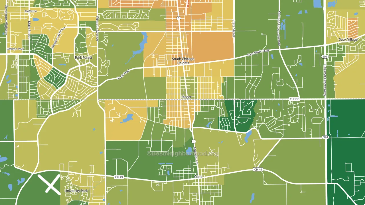 Steger, IL block-group voter-turnout map
