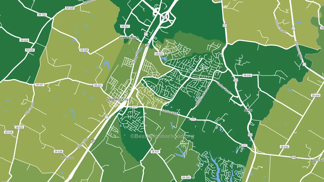 Stephens City, VA block-group voter-turnout map
