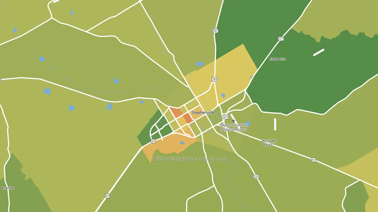 Stephenville, TX block-group voter-turnout map