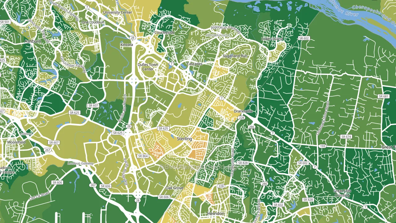 Sterling, VA block-group voter-turnout map