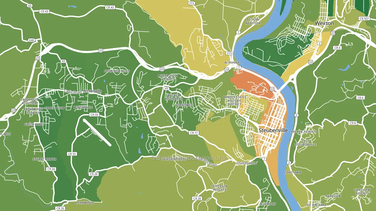 Steubenville, OH block-group voter-turnout map