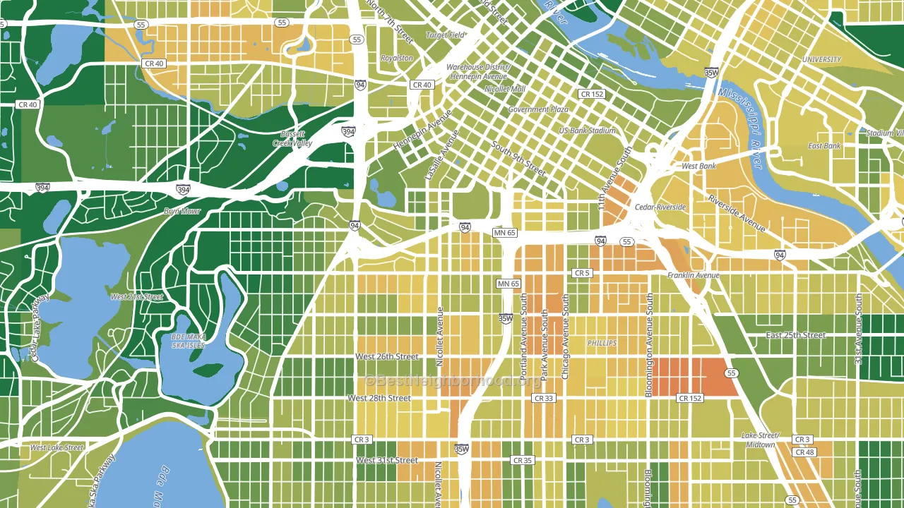 Stevens Square, Minneapolis, MN block-group voter-turnout map