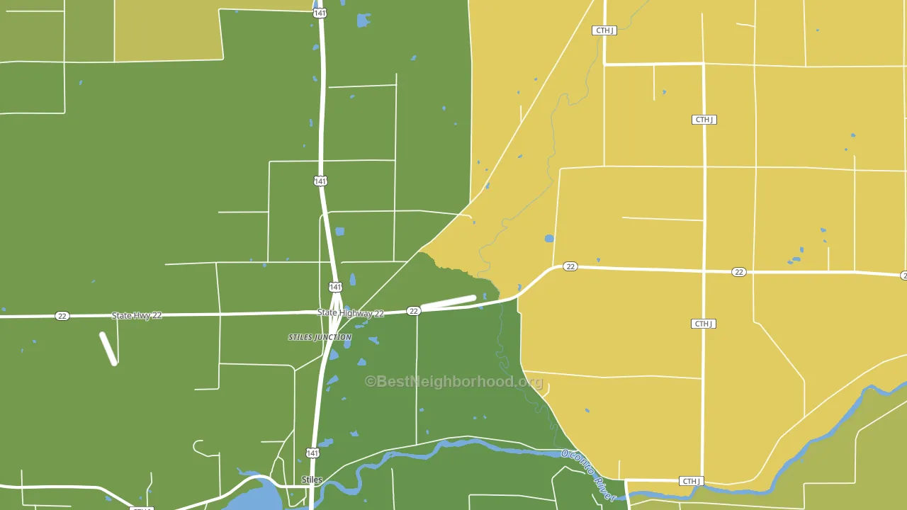 Stiles Junction, WI block-group voter-turnout map
