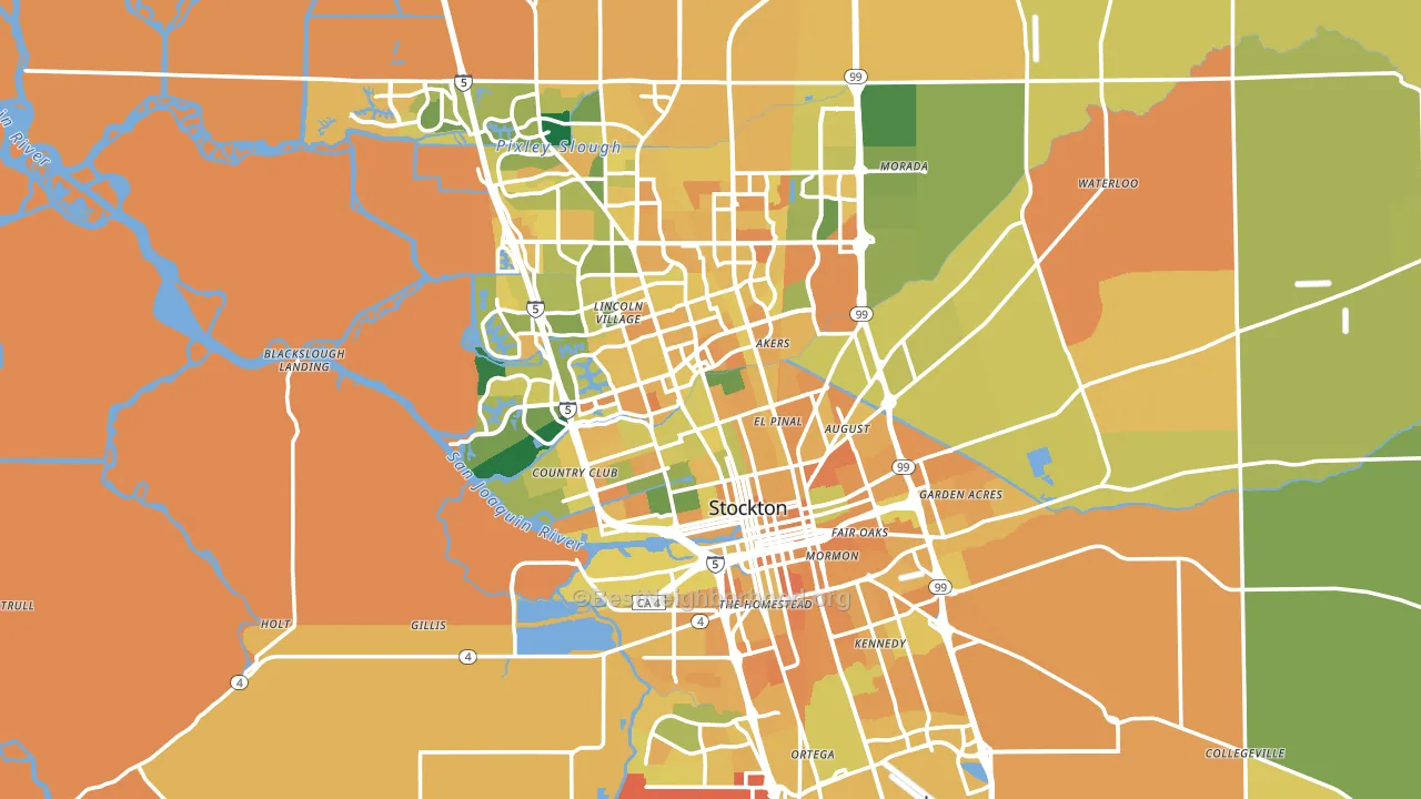 Stockton, CA block-group voter-turnout map
