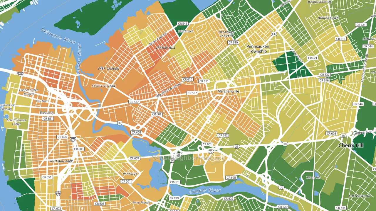 Stockton, Camden, NJ block-group voter-turnout map