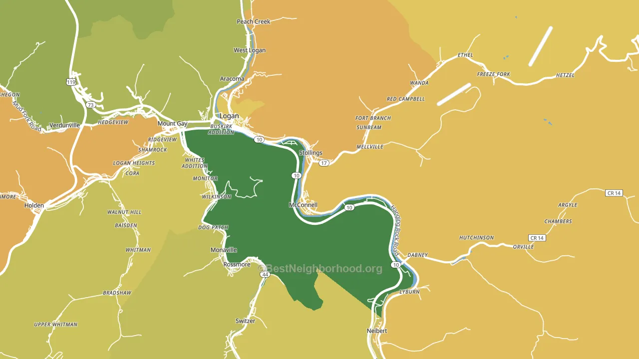 Stollings, WV block-group voter-turnout map