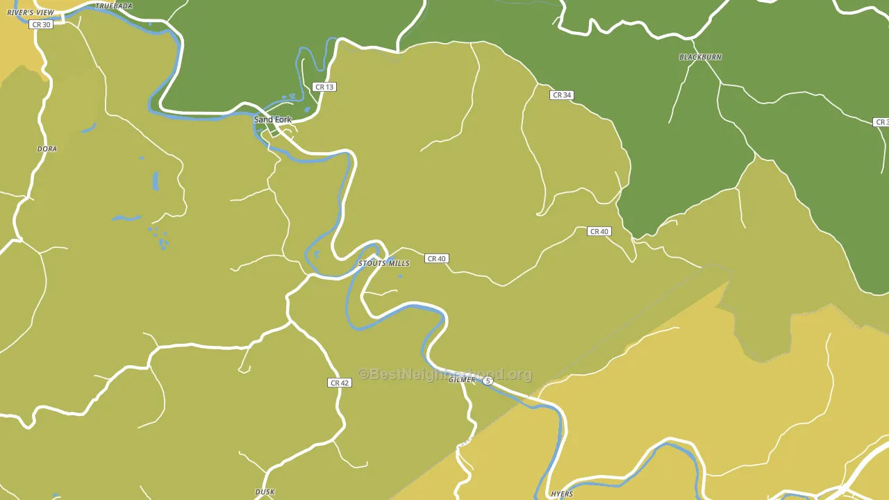 Stouts Mills, WV block-group voter-turnout map