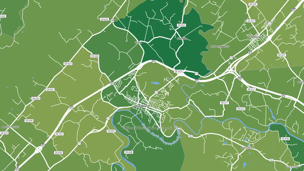 Strasburg, VA block-group voter-turnout map