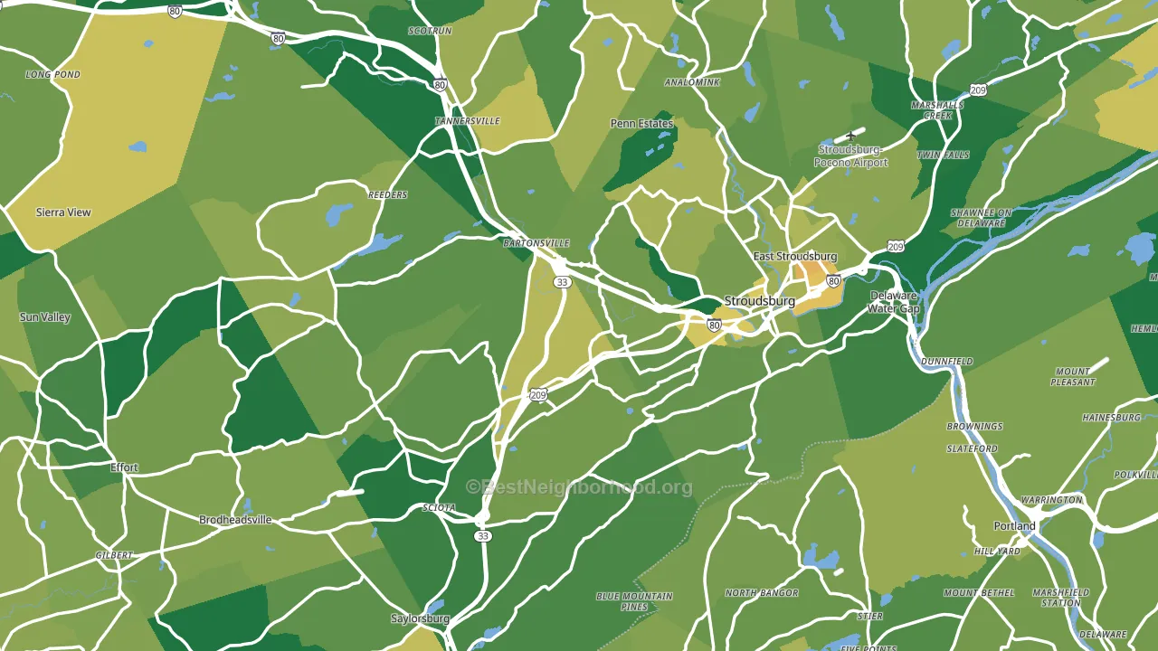 Stroudsburg, PA block-group voter-turnout map