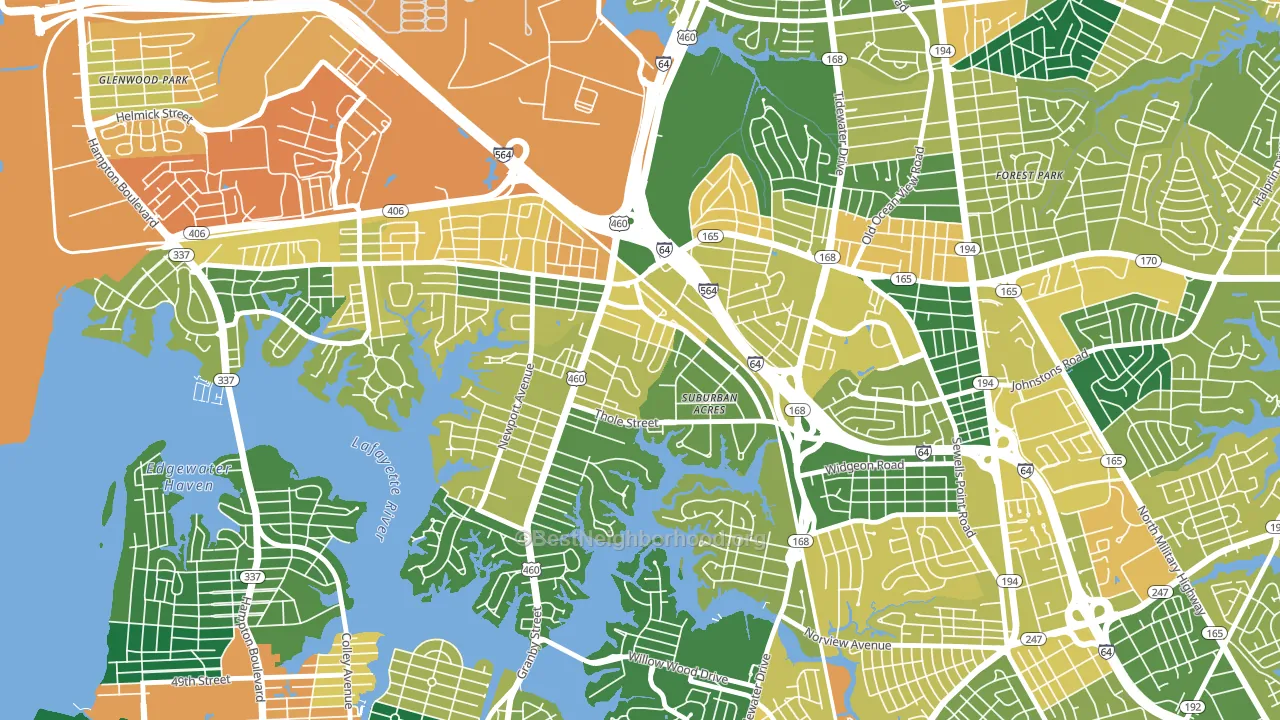 Suburban Acres, Norfolk, VA block-group voter-turnout map