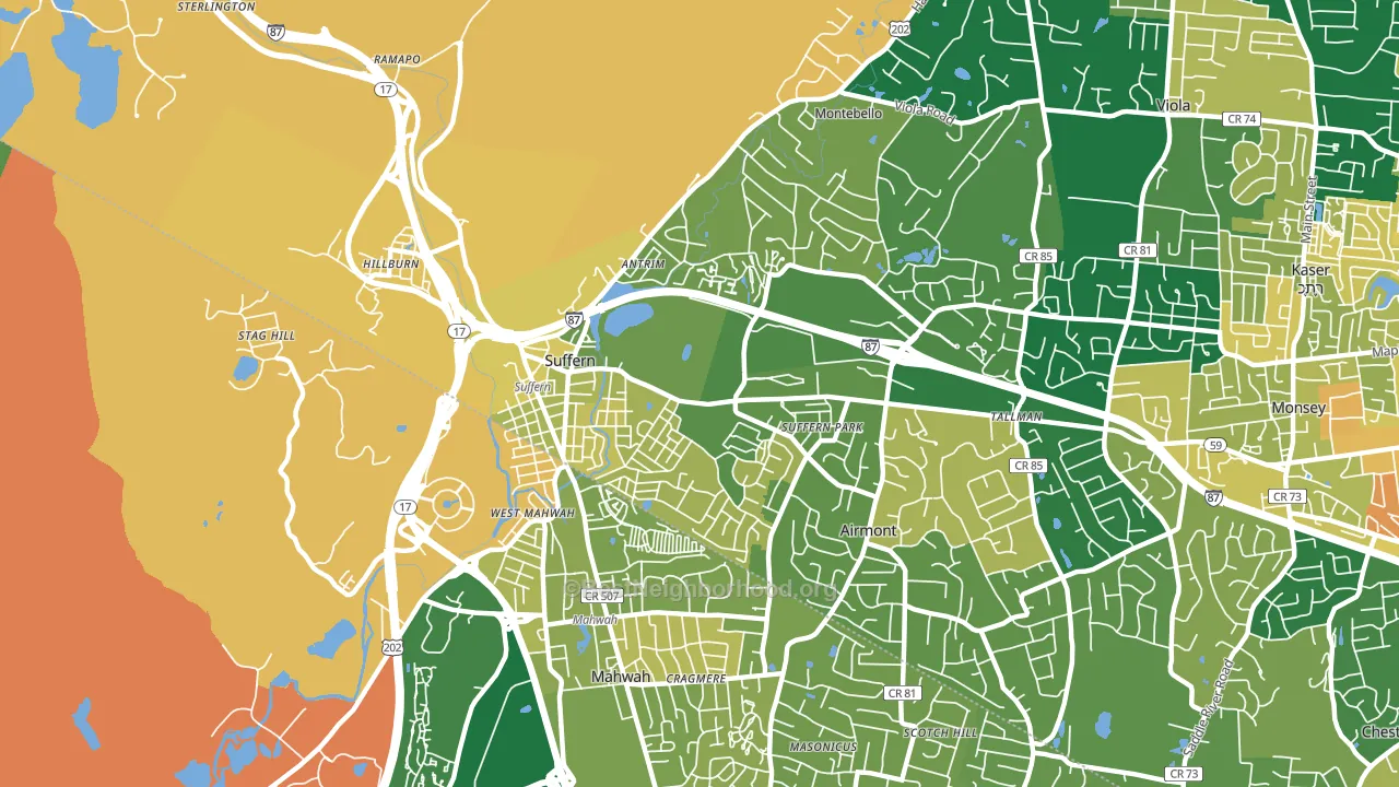 Suffern, NY block-group voter-turnout map