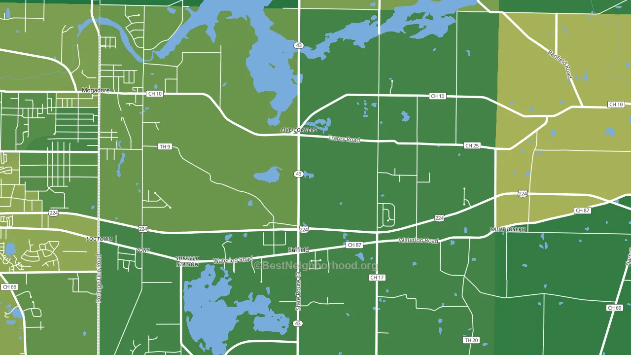 Suffield, OH block-group voter-turnout map