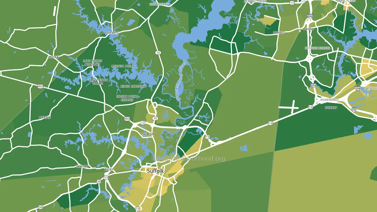 Suffolk City, VA block-group voter-turnout map