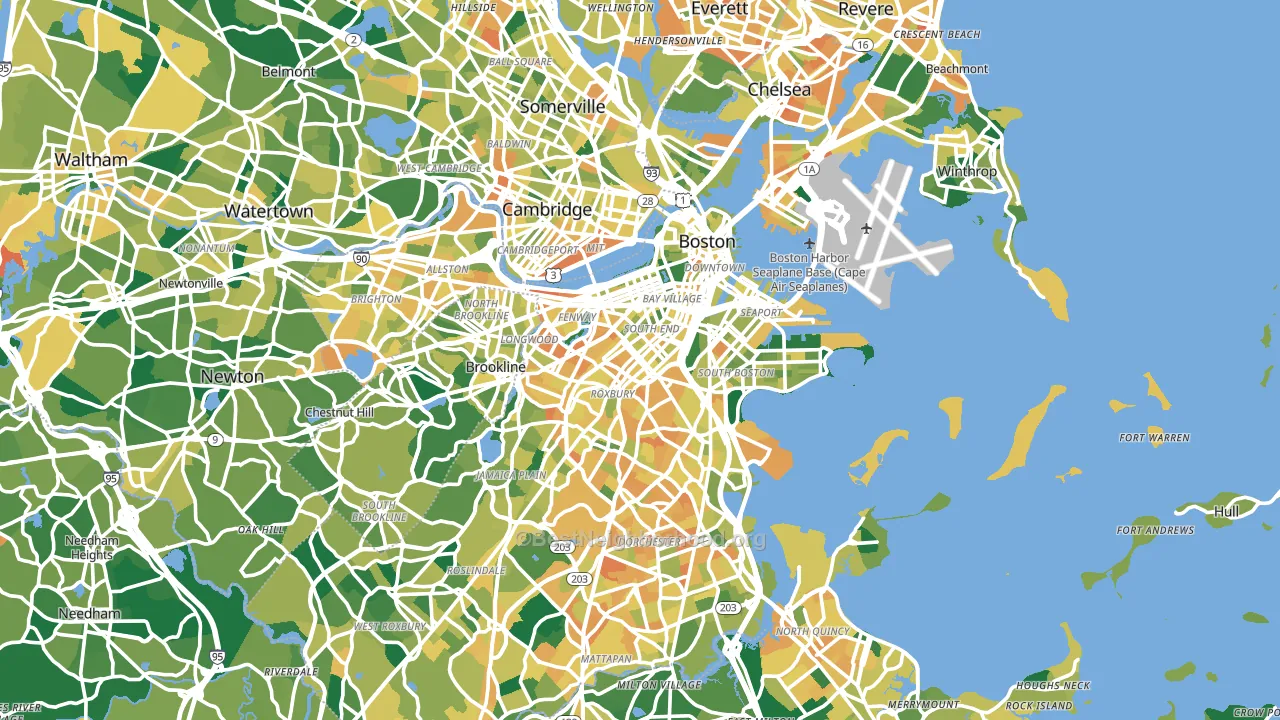 Suffolk County, MA block-group voter-turnout map