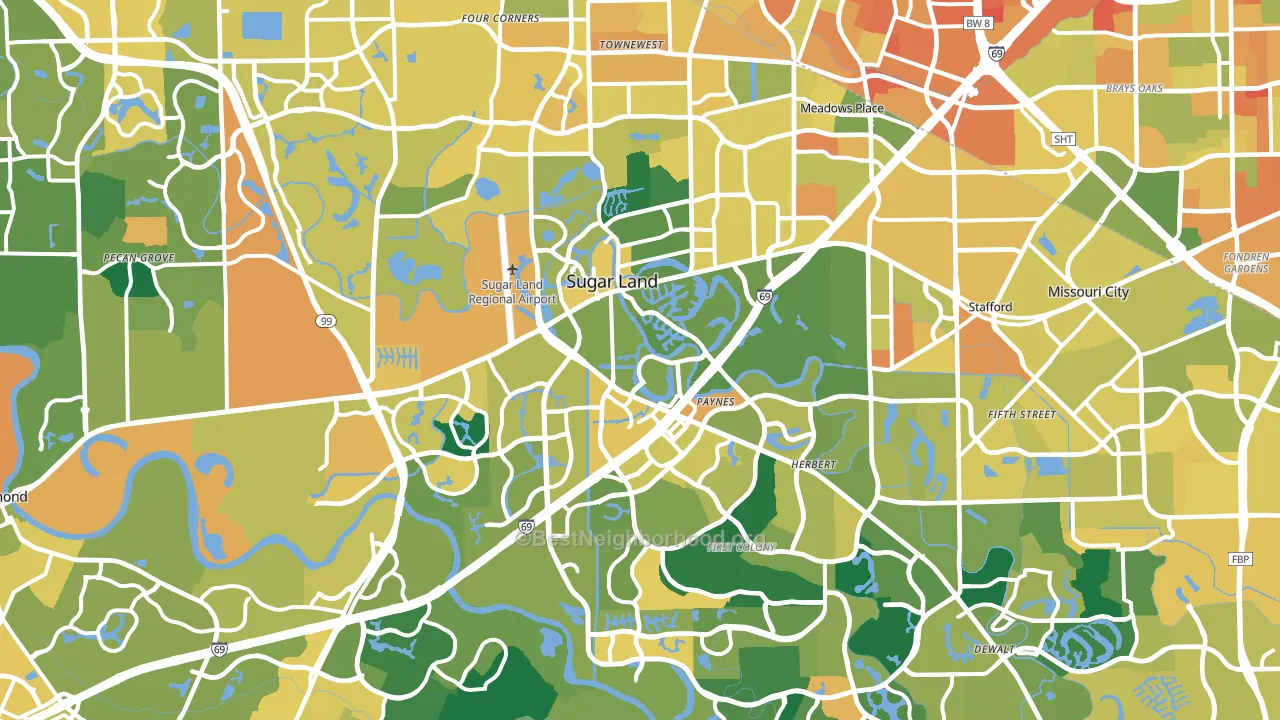 Sugar Land, TX block-group voter-turnout map
