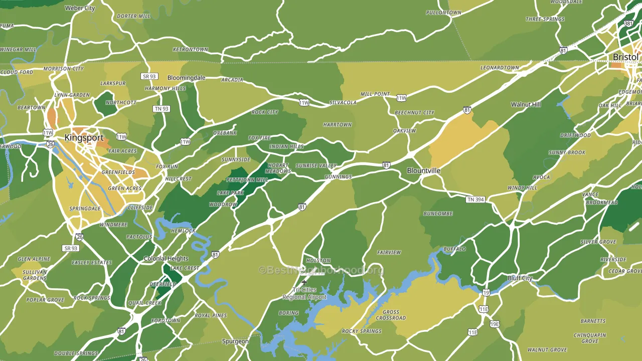 Sullivan County, TN block-group voter-turnout map