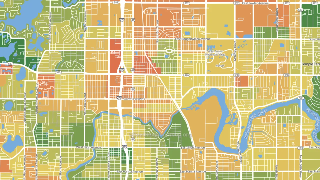 Sulphur Springs, Tampa, FL block-group voter-turnout map