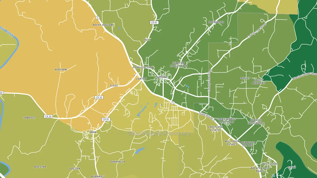 Sumiton, AL block-group voter-turnout map