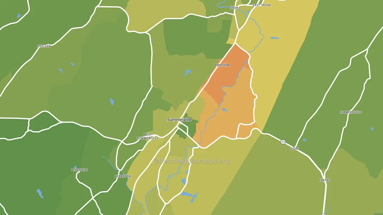 Summerville, GA block-group voter-turnout map