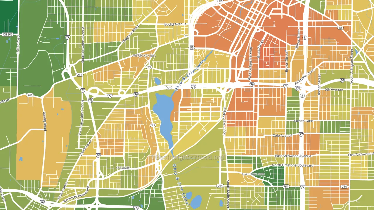 Summit Lake, Akron, OH block-group voter-turnout map