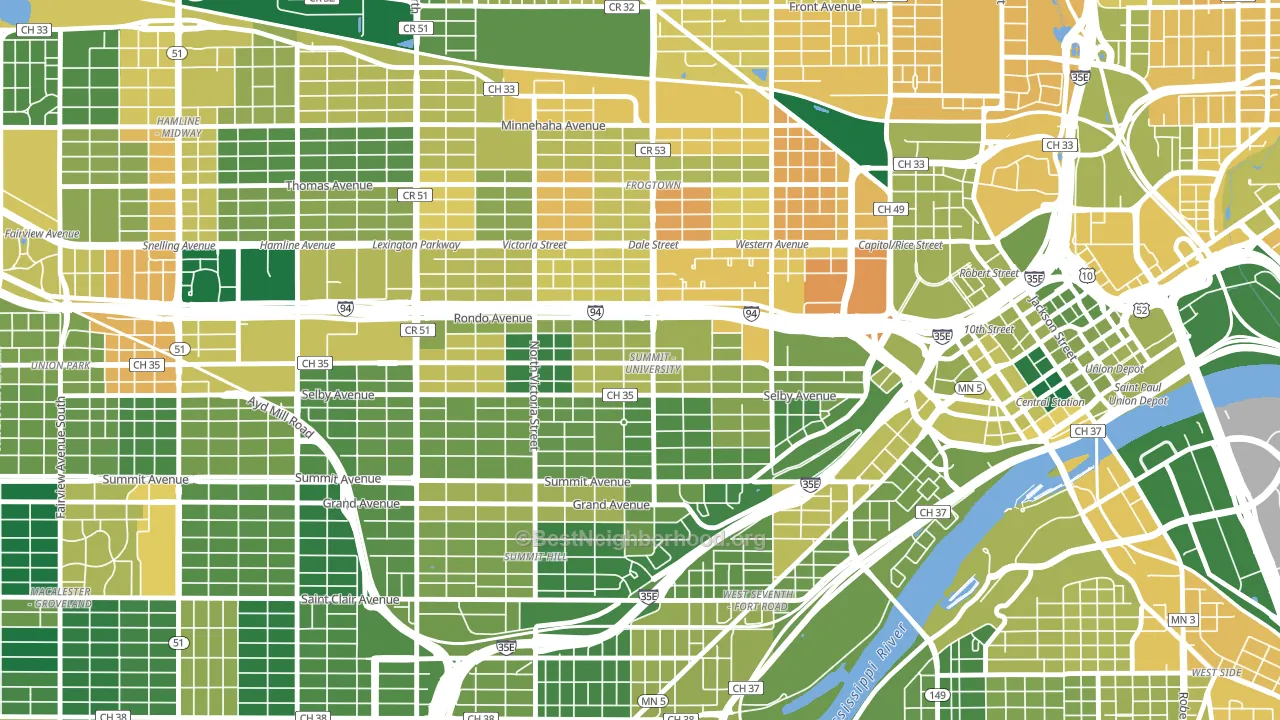 Summit-University, St. Paul, MN block-group voter-turnout map