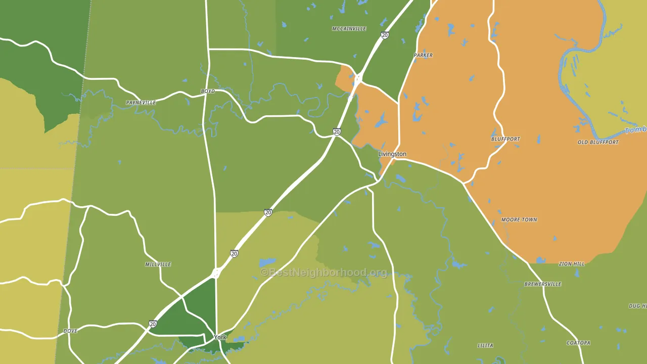 Sumter County, AL block-group voter-turnout map