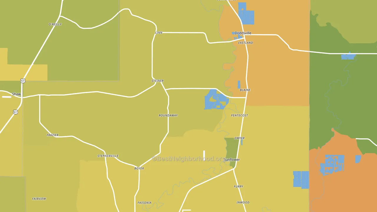 Sunflower County, MS block-group voter-turnout map