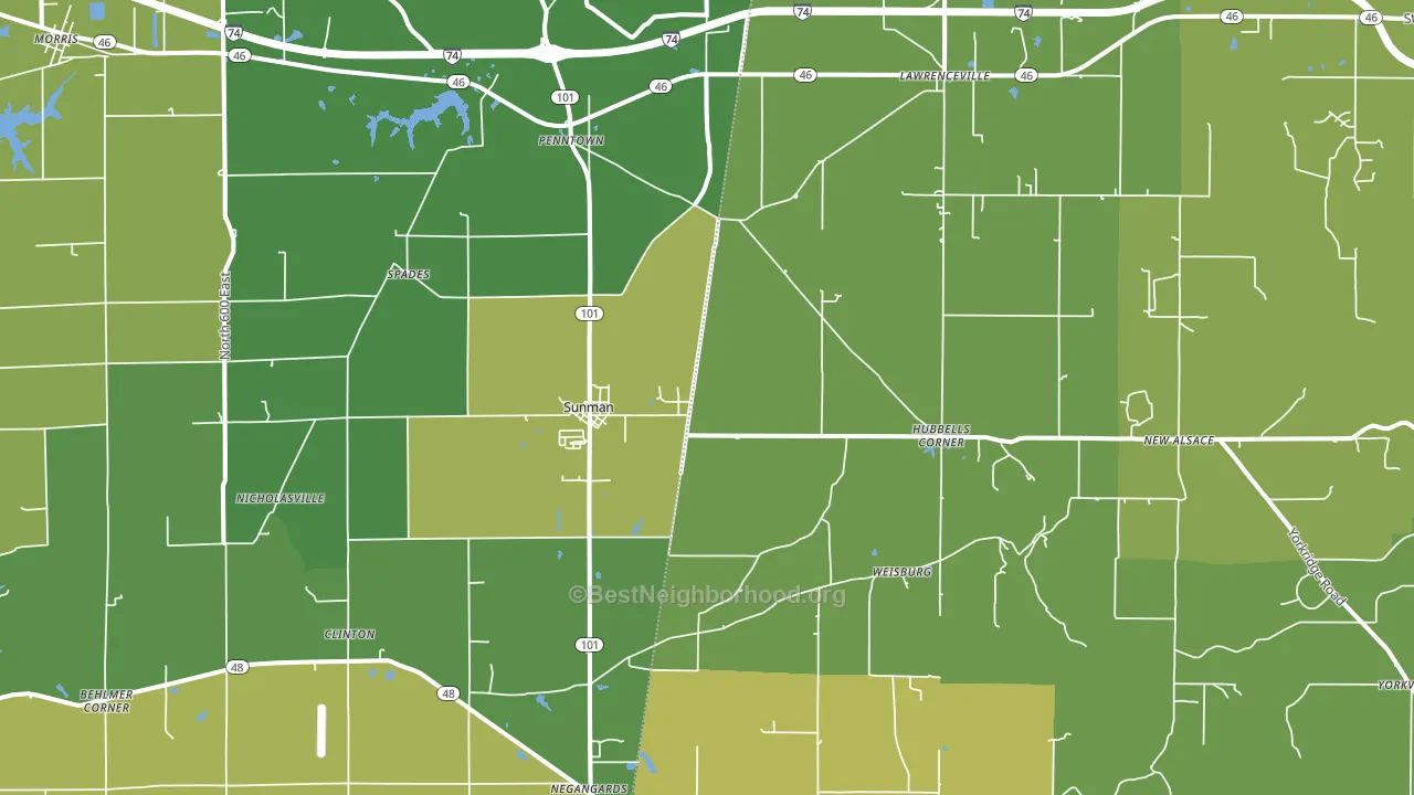 Sunman, IN block-group voter-turnout map