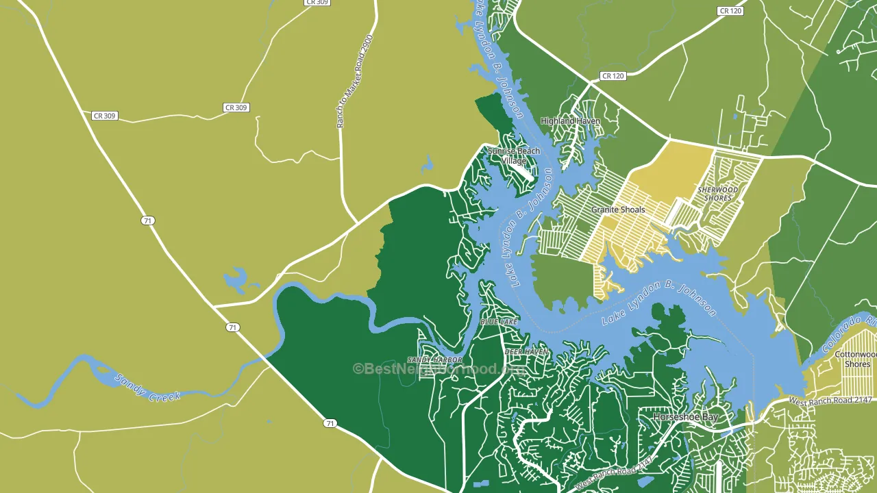 Sunrise Beach Village, TX block-group voter-turnout map