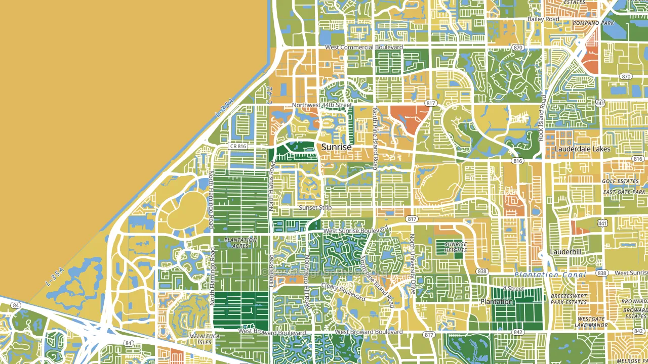 Sunrise, FL block-group voter-turnout map