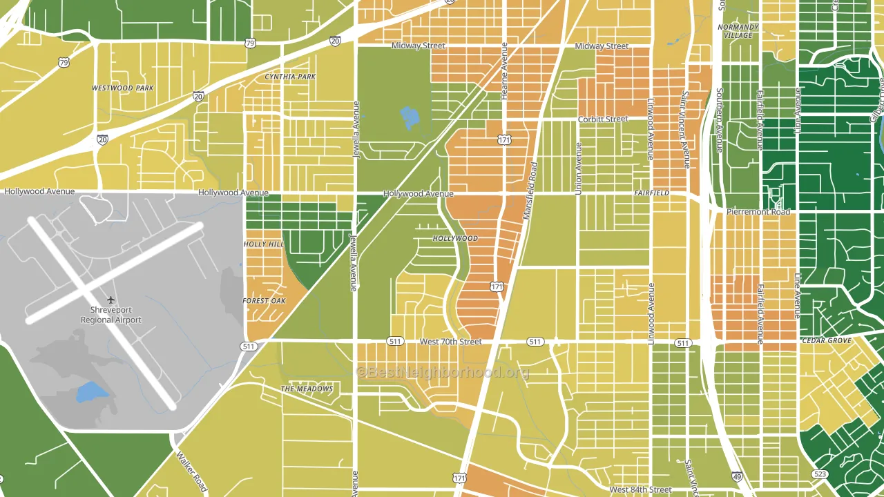 Sunset Arcre-Garden Valley-Morningside, Shreveport, LA block-group voter-turnout map
