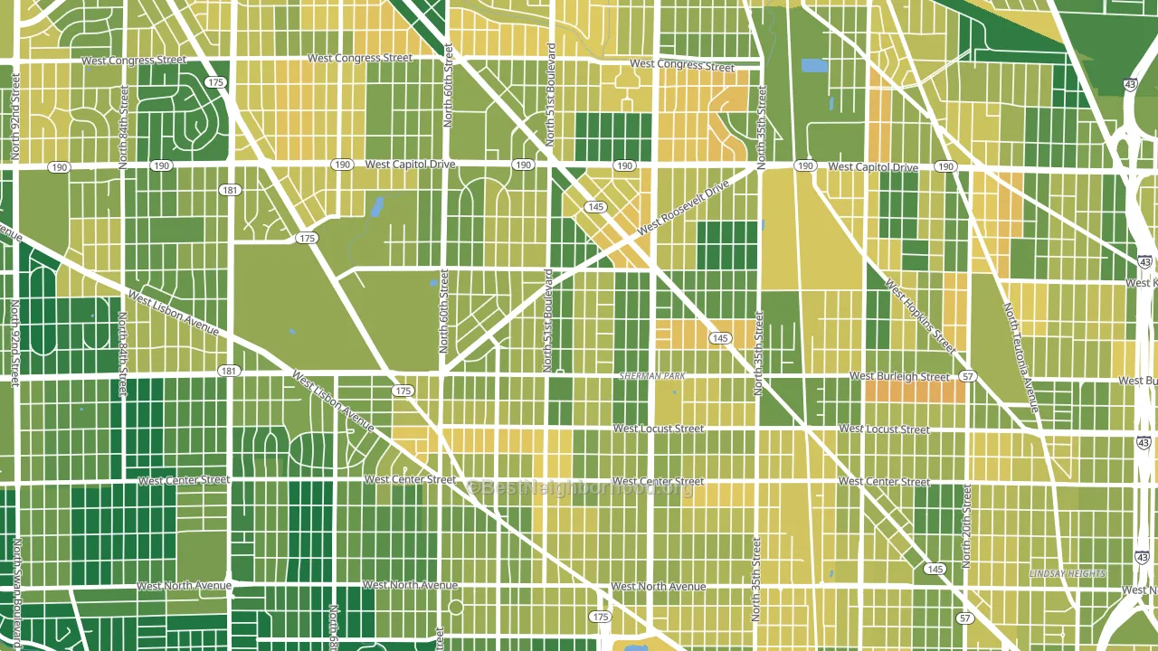 Sunset Heights, Milwaukee, WI block-group voter-turnout map