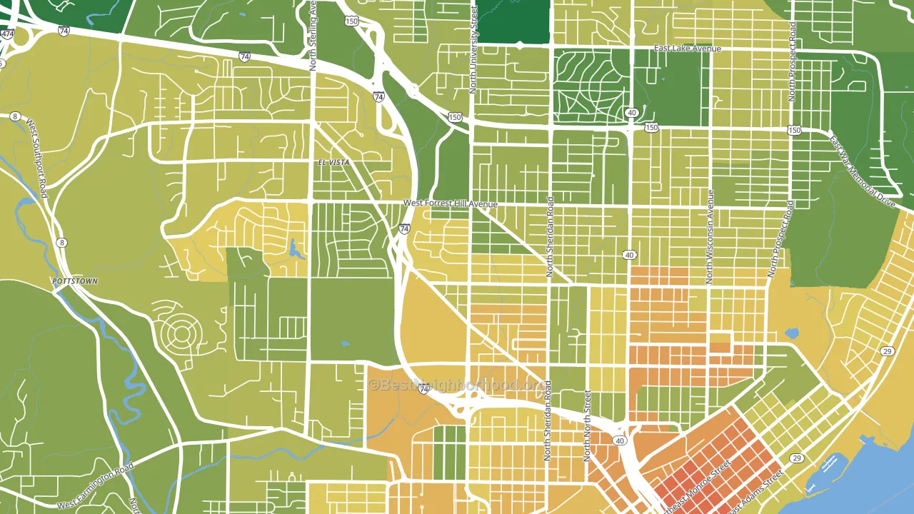 Sunset Hills, Peoria, IL block-group voter-turnout map