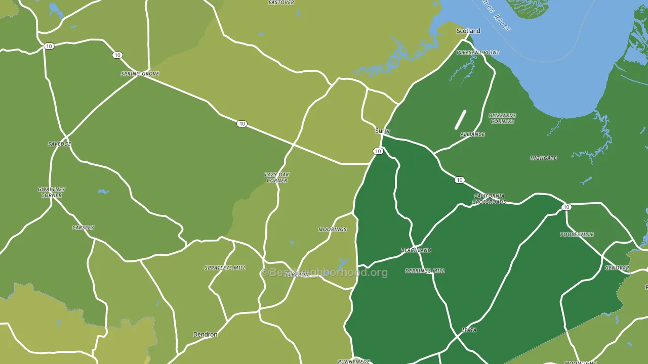 Surry County, VA block-group voter-turnout map