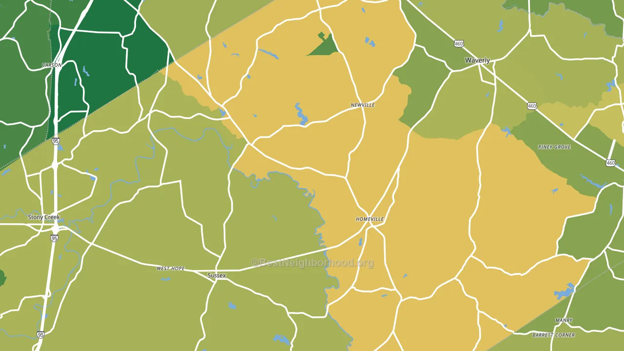 Sussex County, VA block-group voter-turnout map