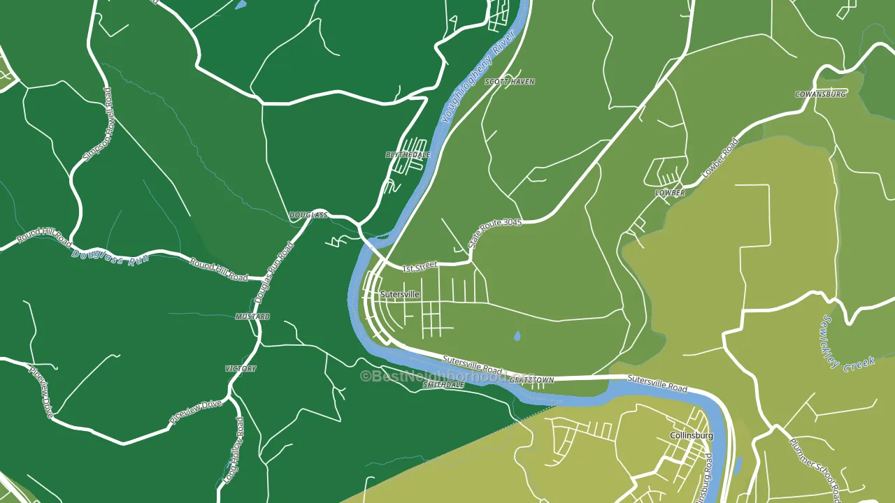 Sutersville, PA block-group voter-turnout map