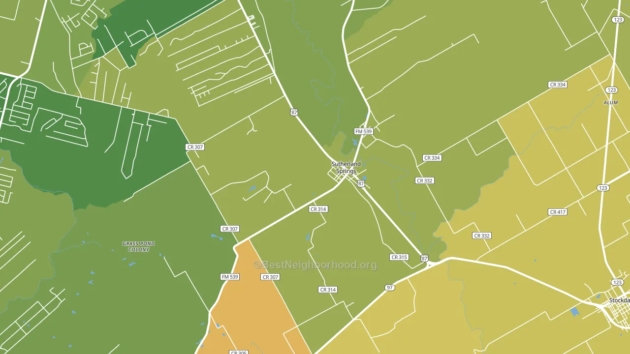 Sutherland Springs, TX block-group voter-turnout map