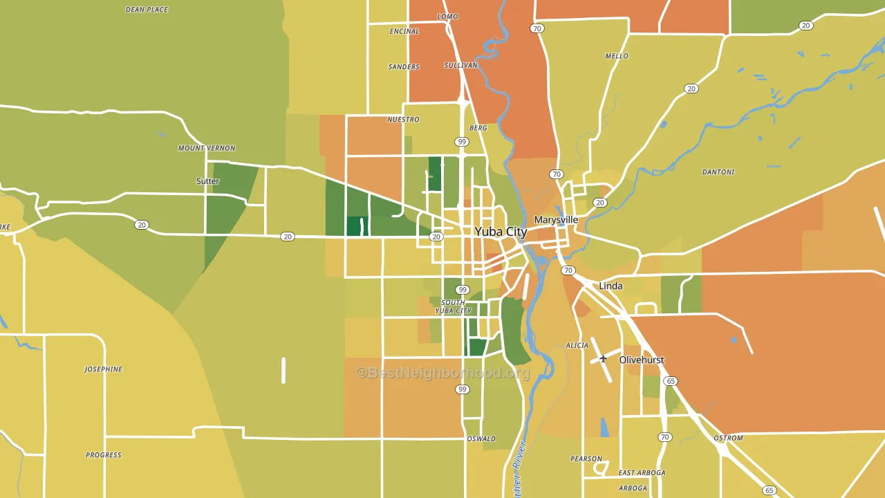 Sutter County, CA block-group voter-turnout map