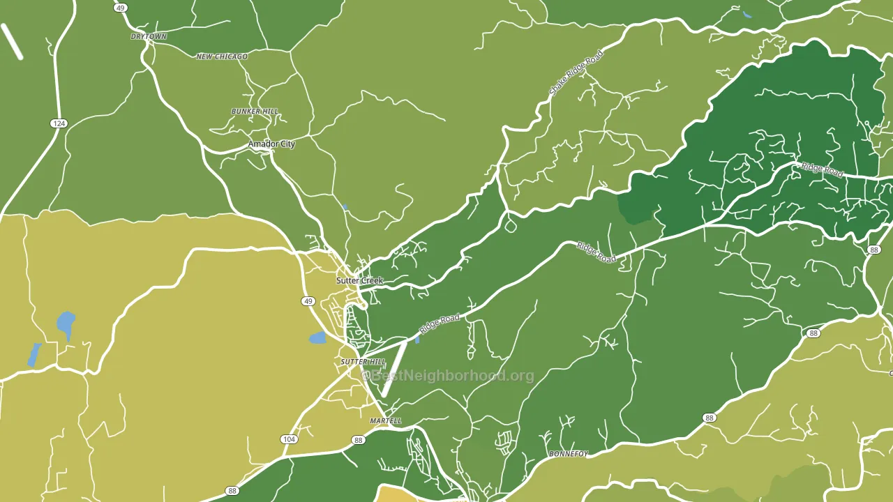 Sutter Creek, CA block-group voter-turnout map