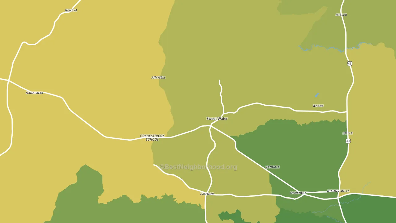 Sweet Water, AL block-group voter-turnout map