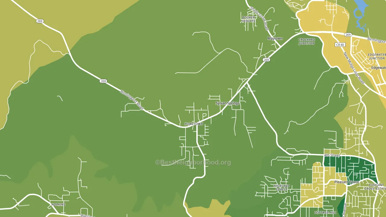 Sylvan Springs, AL block-group voter-turnout map
