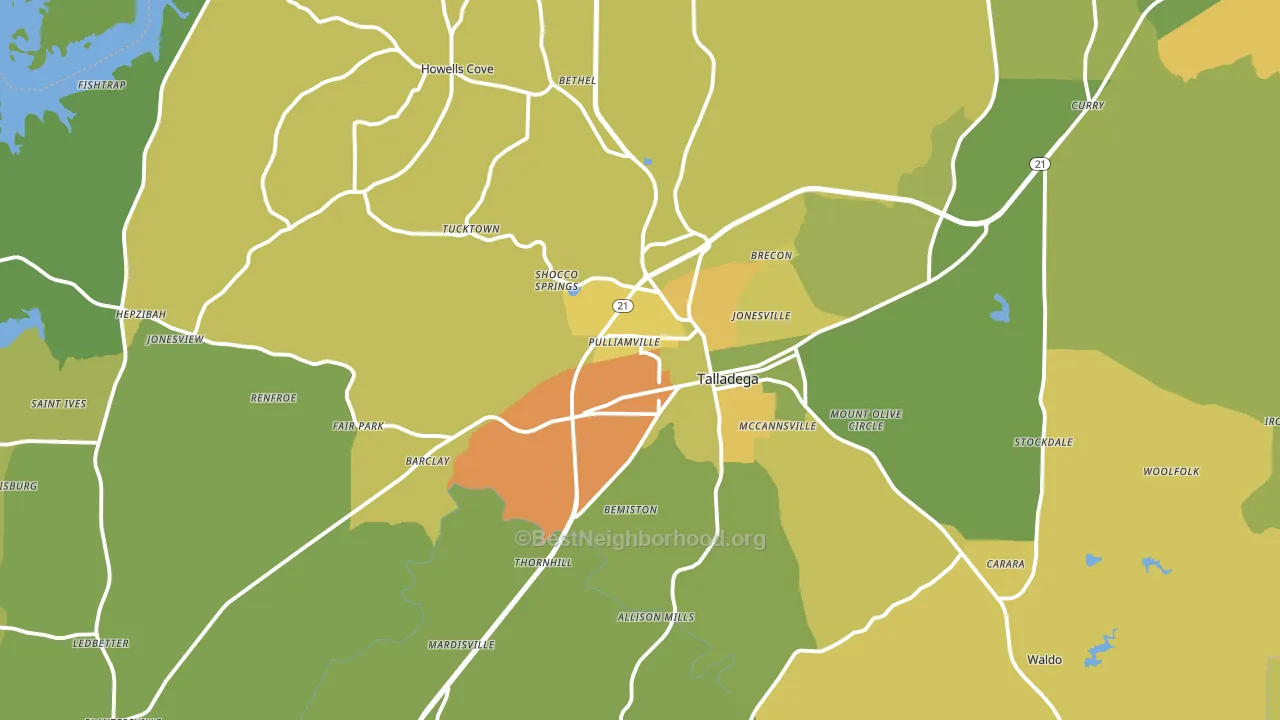 Talladega, AL block-group voter-turnout map