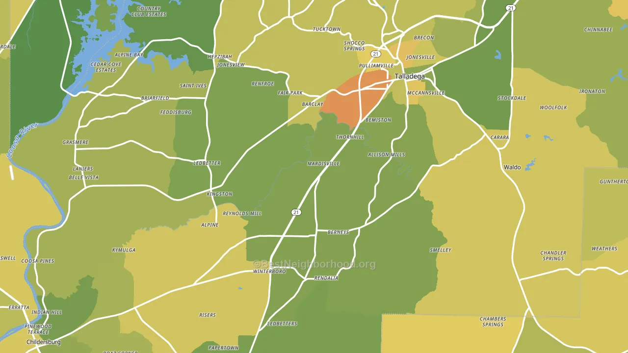 Talladega County, AL block-group voter-turnout map