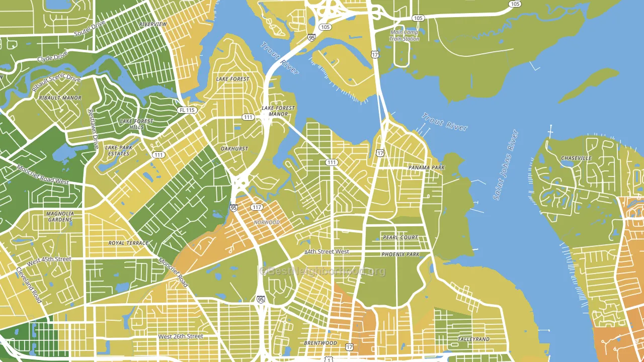 Tallulah-North Shore, Jacksonville, FL block-group voter-turnout map