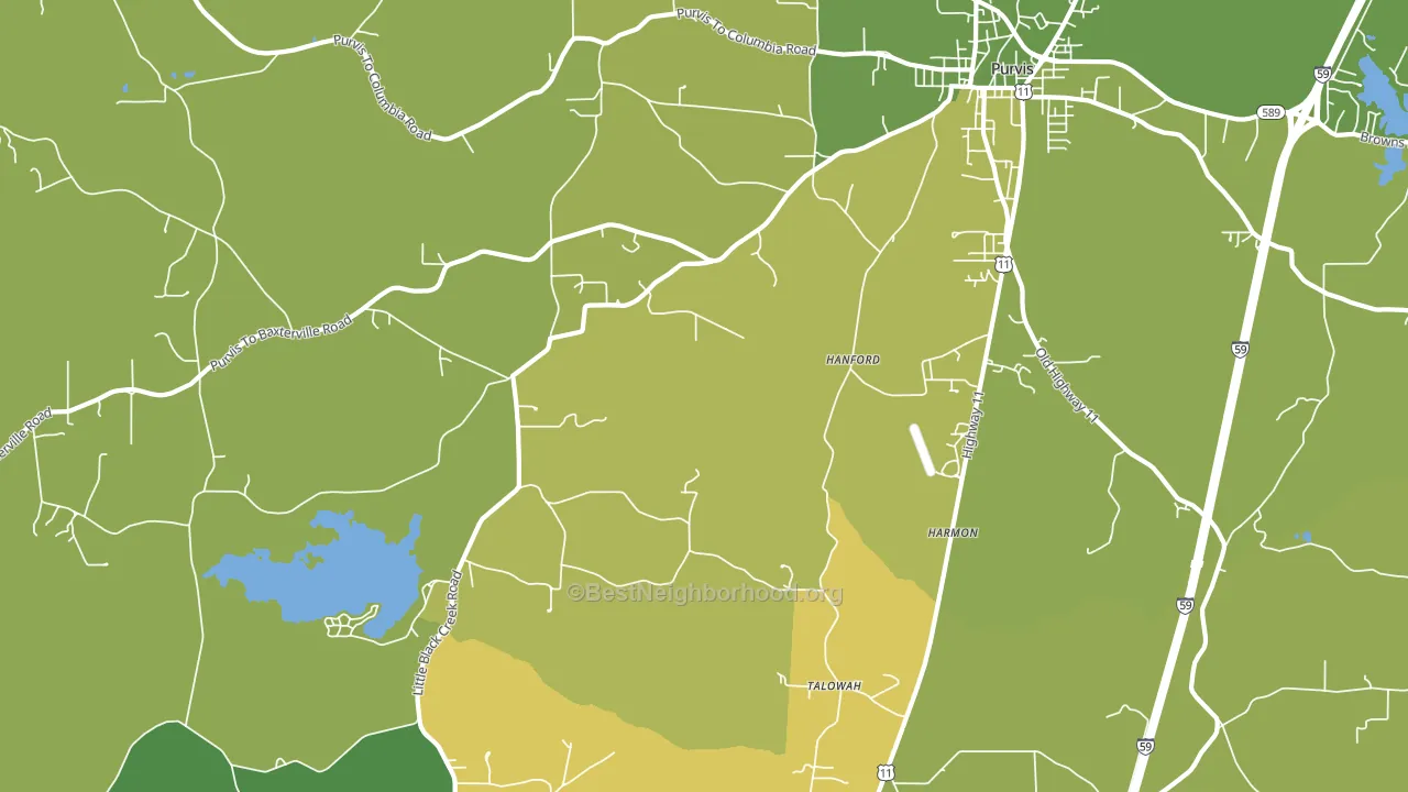 Talowah, MS block-group voter-turnout map