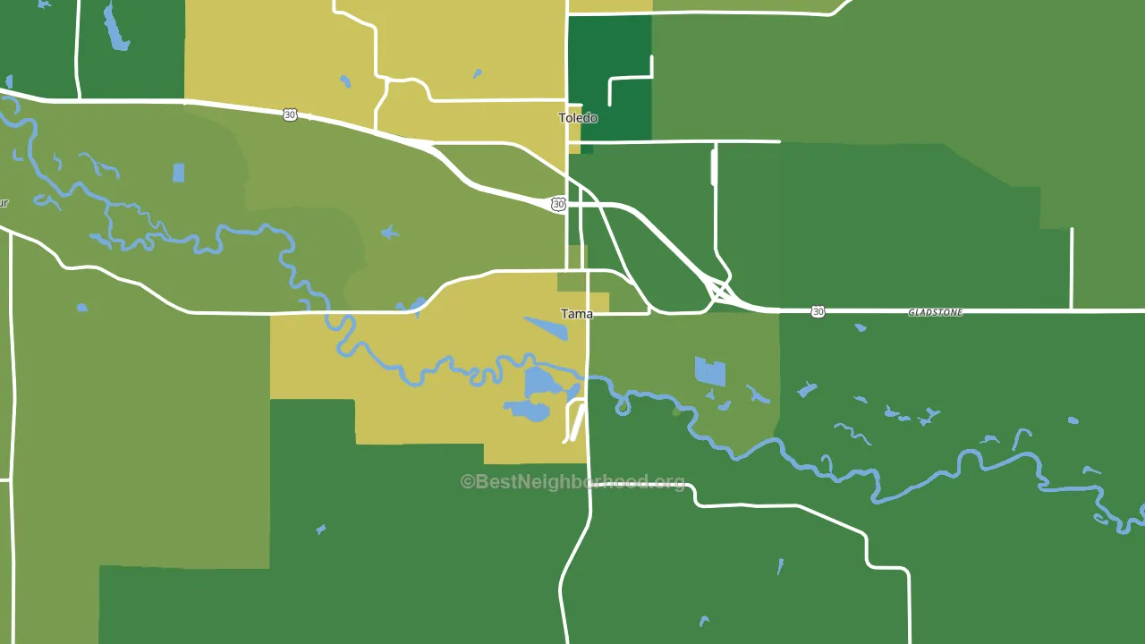 Tama, IA block-group voter-turnout map
