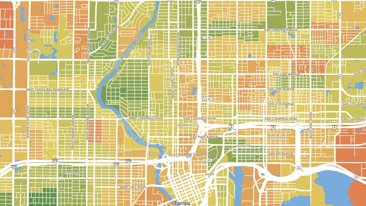 Tampa Heights, Tampa, FL block-group voter-turnout map