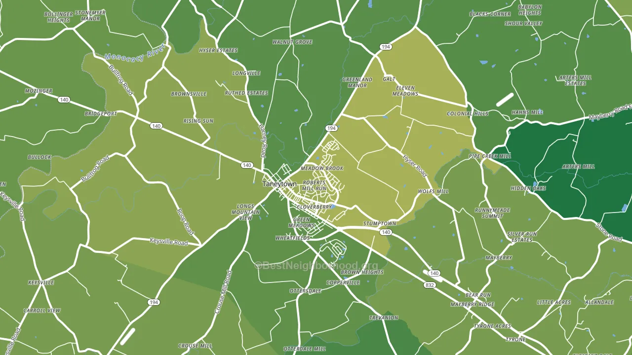 Taneytown, MD block-group voter-turnout map